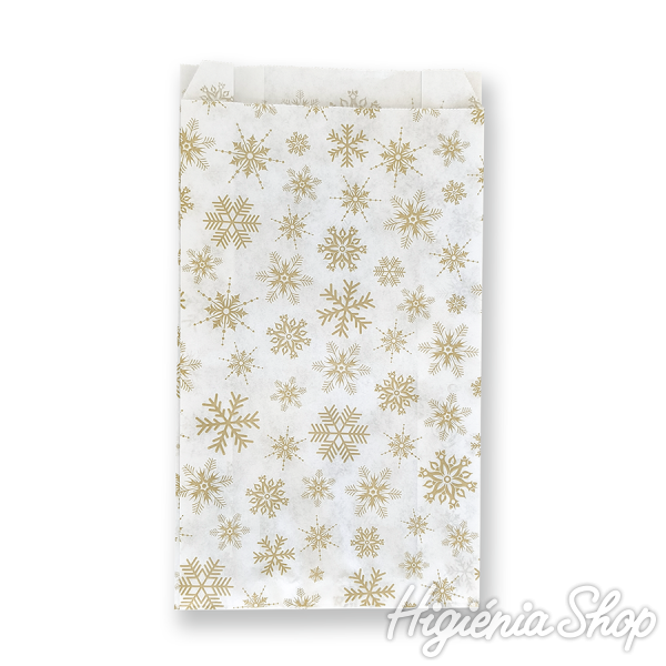 BontaBag 1 kg-os fehér papírtasak arany hópehely design mintával - 100 db