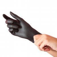 Púdermentes kesztyű nitril S-es méret fekete (100 db)