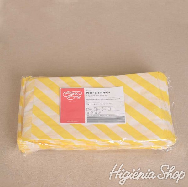 BontaBag 1 kg-os papírtasak sárga csíkos design mintával - 200 db